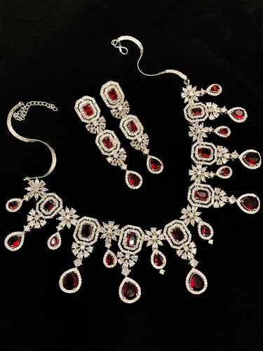 Red Drop Square Necklace Set